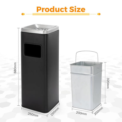 Outdoor Stainless Steel Trash Bin With Lid Commercial Garden Waste Can Black