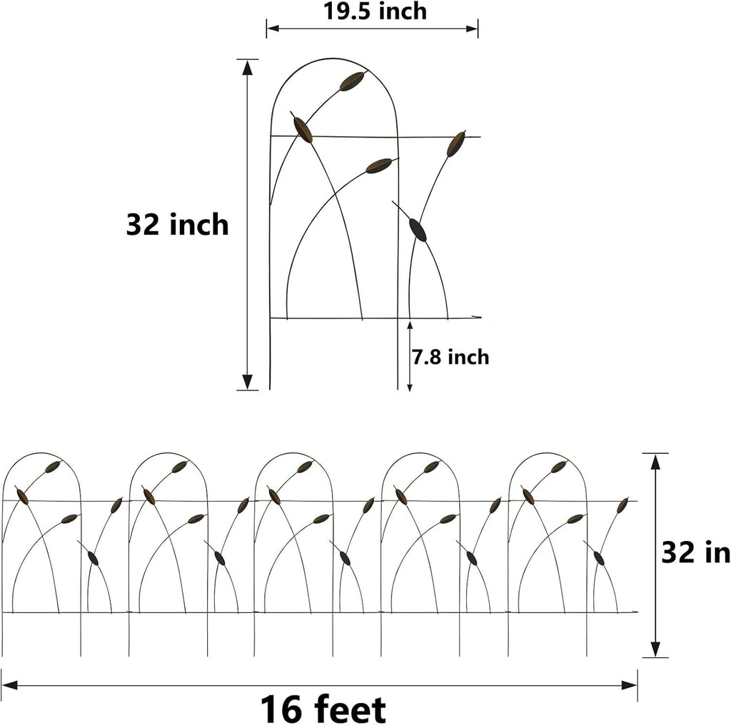 10 Panel Metal Garden Fence 82x50cm No Dig Rustproof Wrought Iron Border