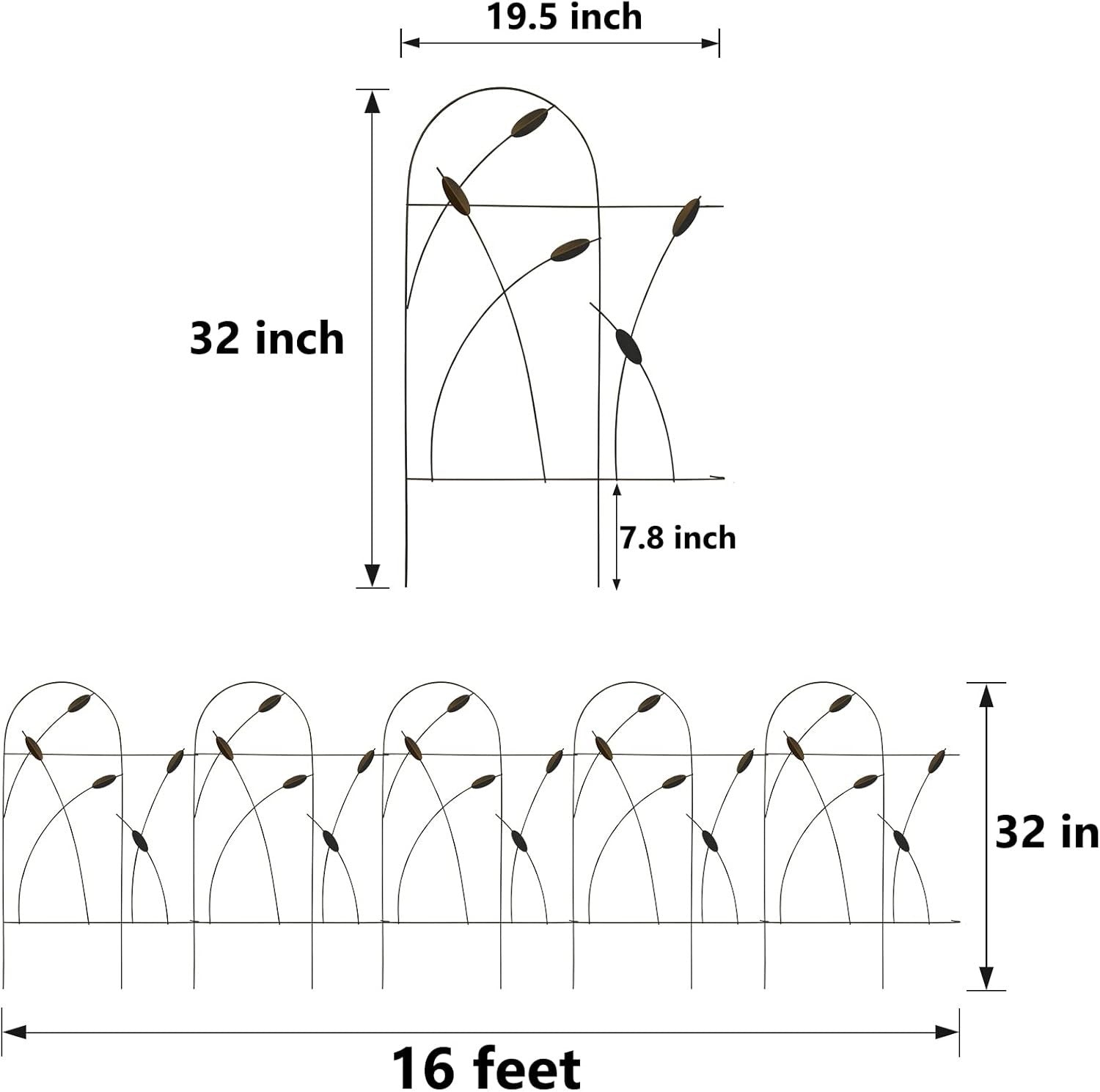 10 Panel Metal Garden Fence 82x50cm No Dig Rustproof Wrought Iron Border