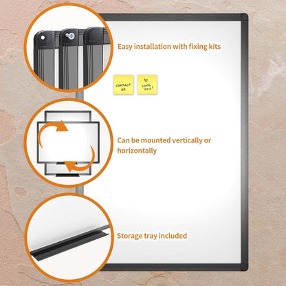 Viz-Pro Magnetic Whiteboard 120x90cm Dry Wipe Board Aluminium Frame