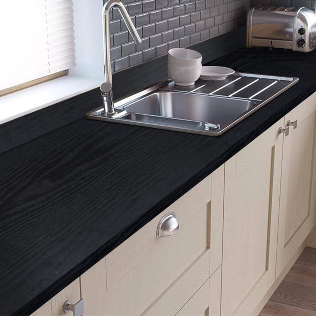 Black Vinyl Wrap Self Adhesive Wood Effect 90x600cm Waterproof Furniture Film