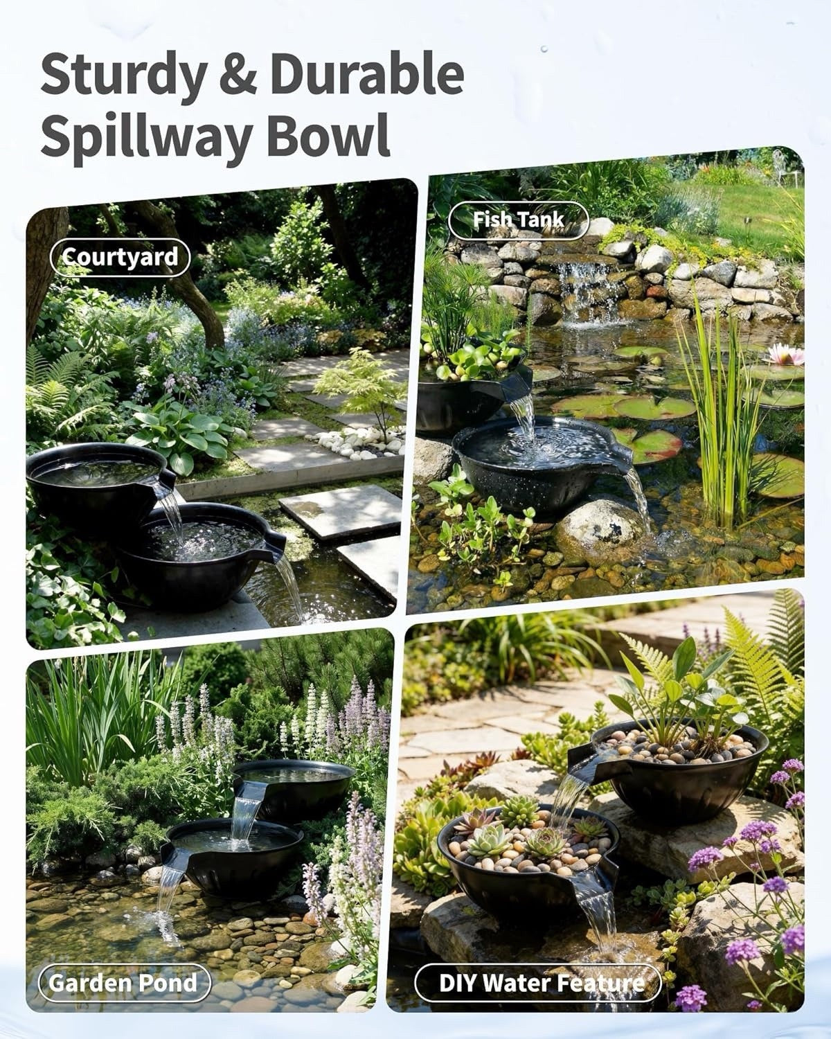 Pond Waterfall Fountain Kit 2 Tier Spillway Bowls 2500L/H Pump Garden Feature