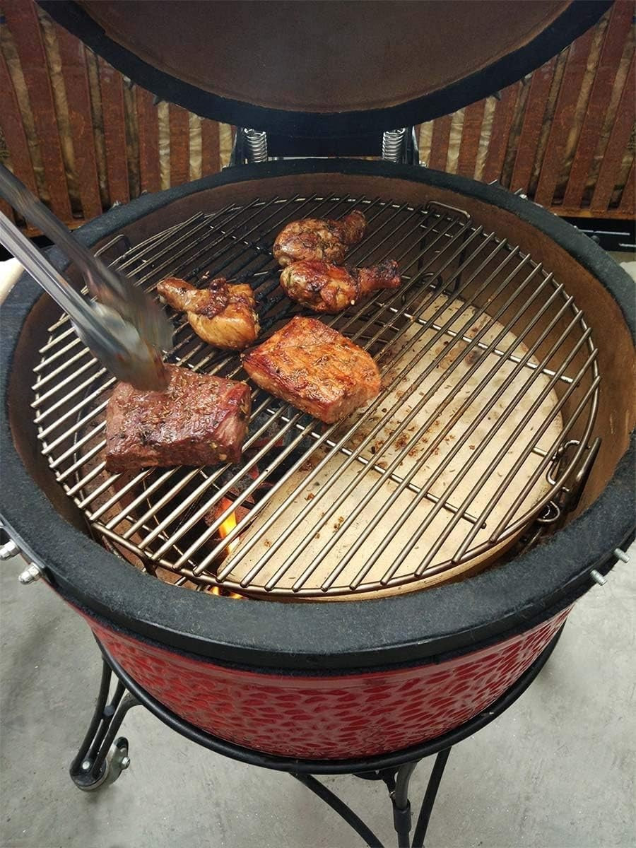 Ceramic Grill Cooking System Kit 2 Grates Rack Heat Deflectors Kamado Style Set