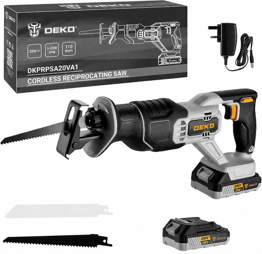 20V Cordless Reciprocating Saw Kit 2.0Ah Battery 2 Blades LED 3200SPM Wood