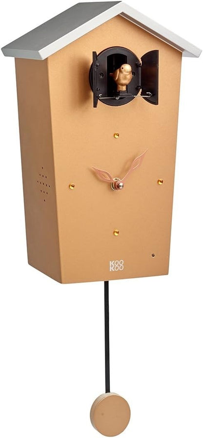 Birdhouse Cuckoo Clock Copper 12 Natural Bird Voices Pendulum Wall Shelf Decor