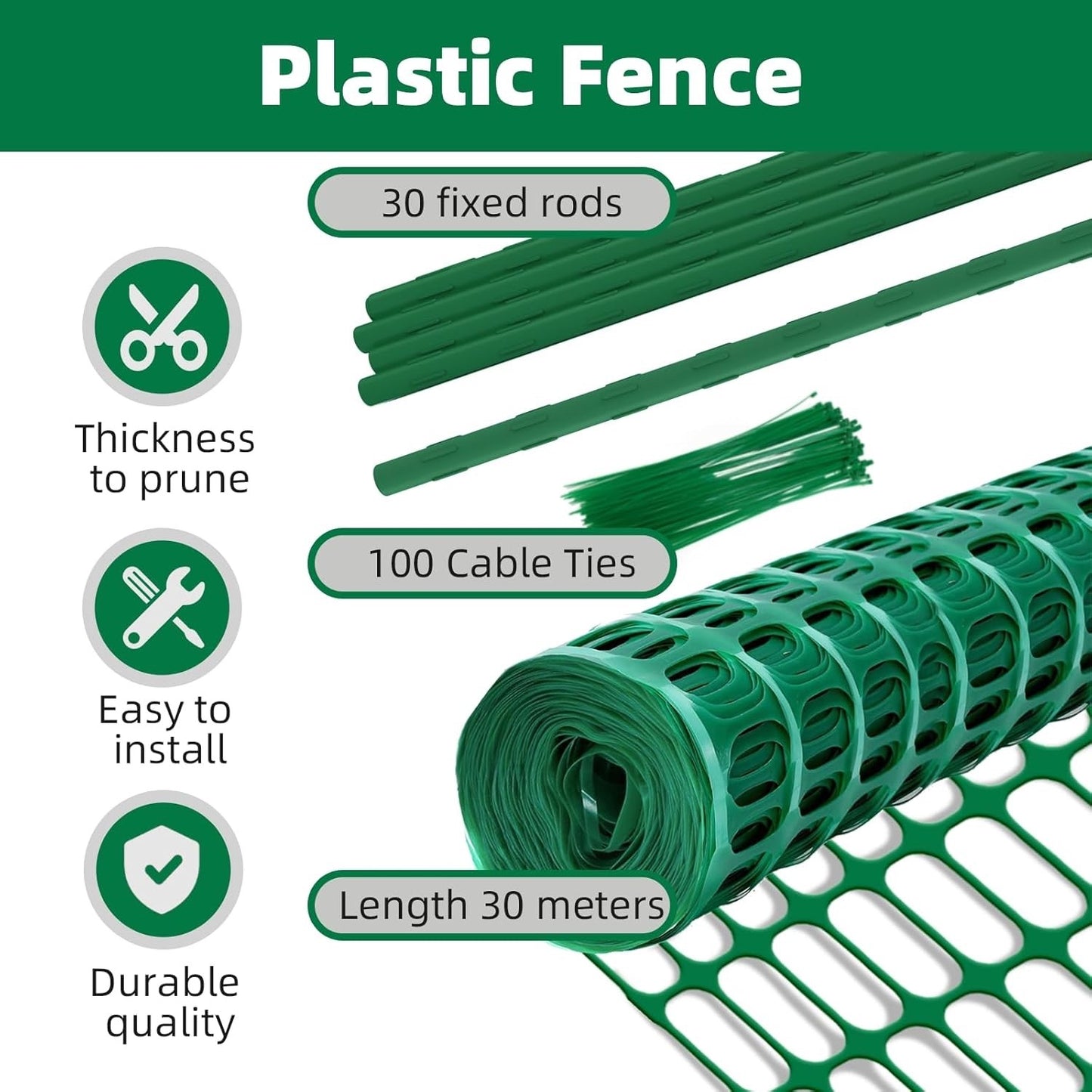 Temporary Garden Fence Mesh 1m x 30m Plastic Barrier 30 Pins Dog Chicken Roll