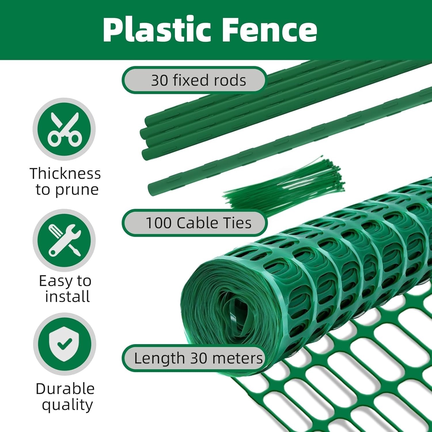 Temporary Garden Fence Mesh 1m x 30m Plastic Barrier 30 Pins Dog Chicken Roll