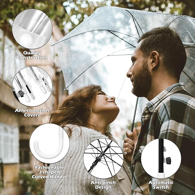 Clear Wedding Umbrellas 10 Pack Transparent Dome White Semi Auto Bride Party