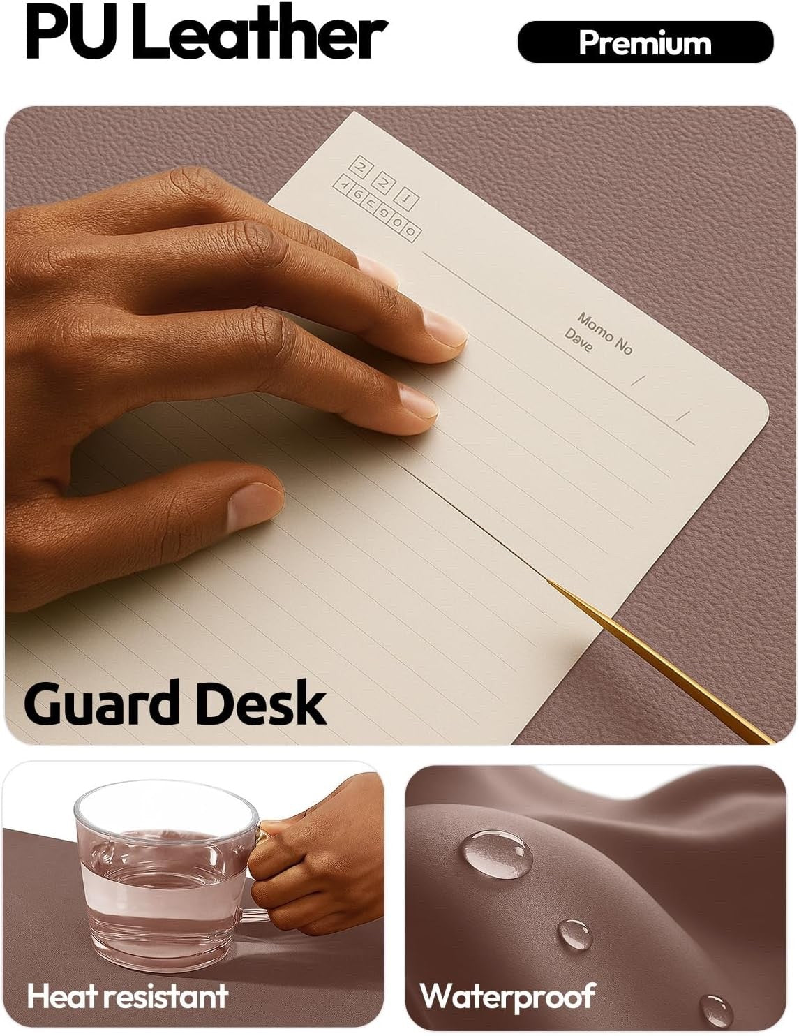 Desk Mat Mouse Pad Large 120x60cm Chocolate Brown PU Leather Waterproof Non Slip