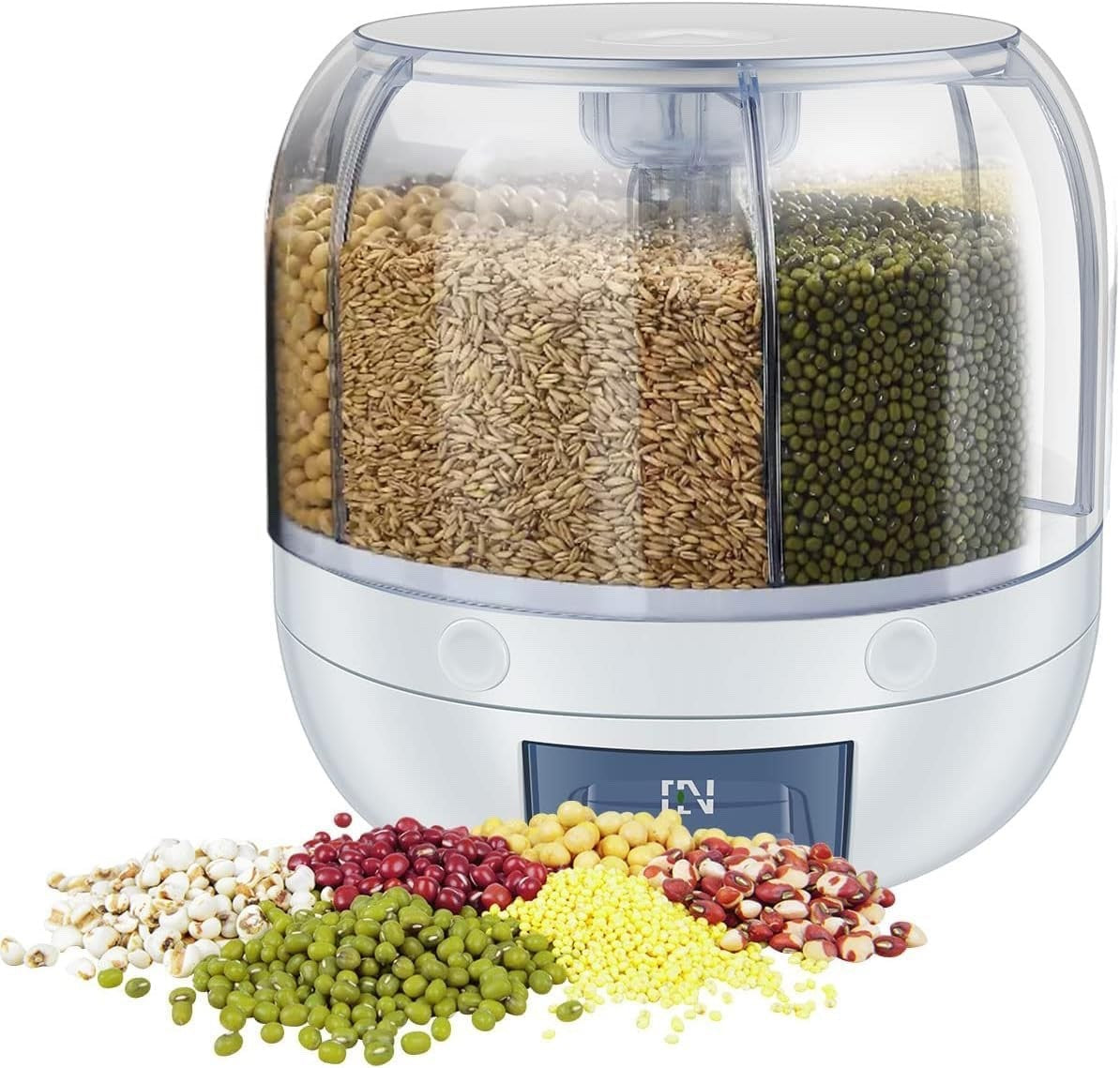 Rotating Dry Food Dispenser 6 Grid Rice Cereal Grain Storage Container Box