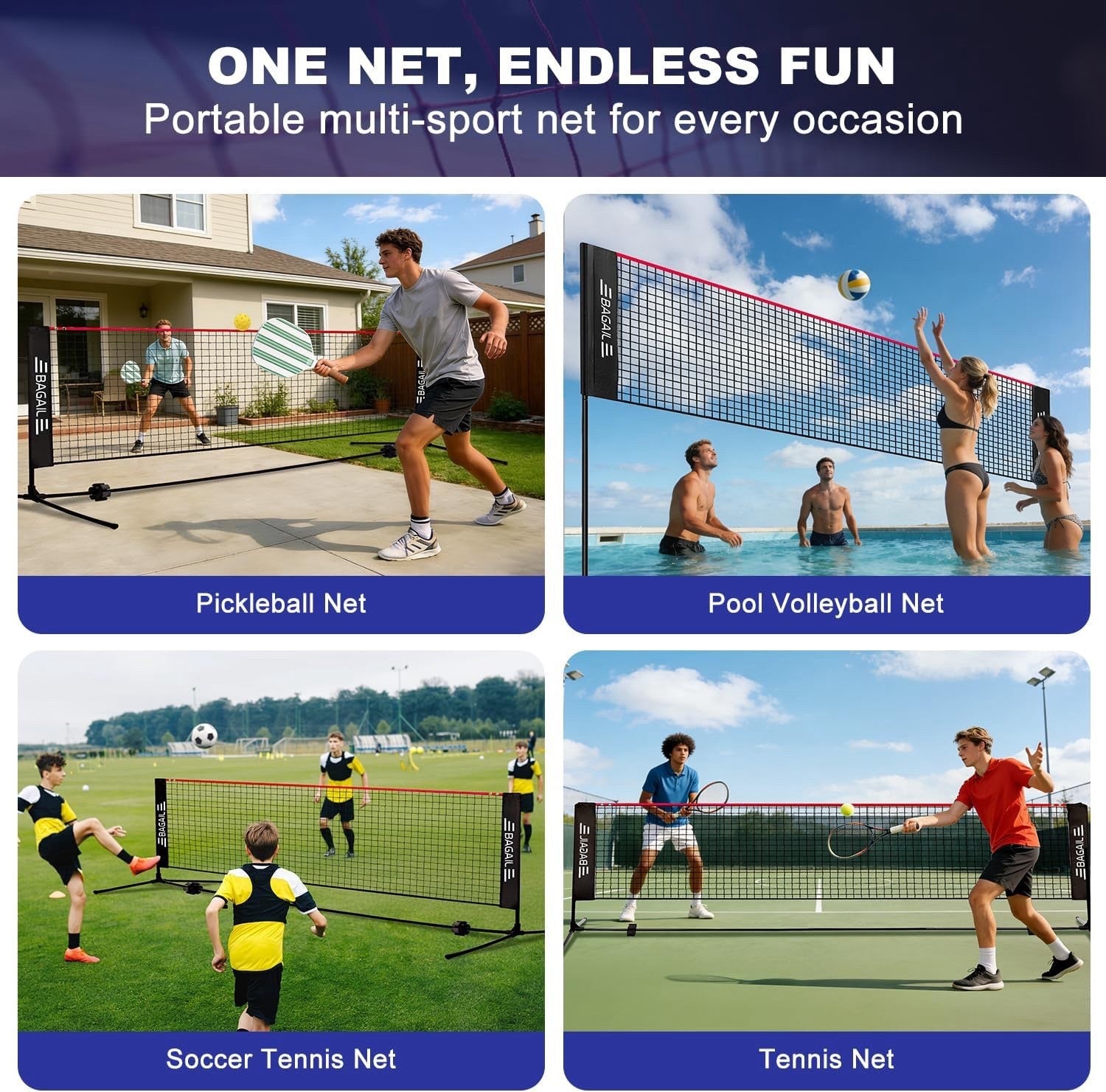 Badminton Tennis Volleyball Net 4.1M Adjustable Height Portable Stand Carry Bag