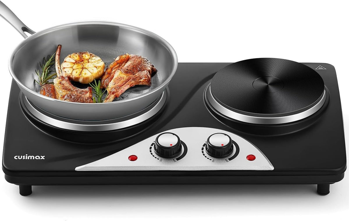 Electric Hot Plate Double Burner 2500W Portable Cast Iron Dual Temperature Black