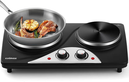 Electric Hot Plate Double Burner 2500W Portable Cast Iron Dual Temperature Black