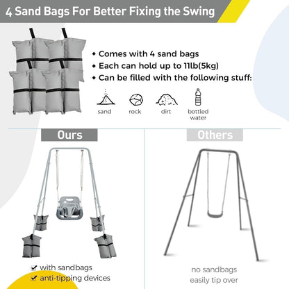 Swing Set Toddler  3-in-1 Foldable Metal Outdoor Safety Belt 4 Sandbags FUNLIO