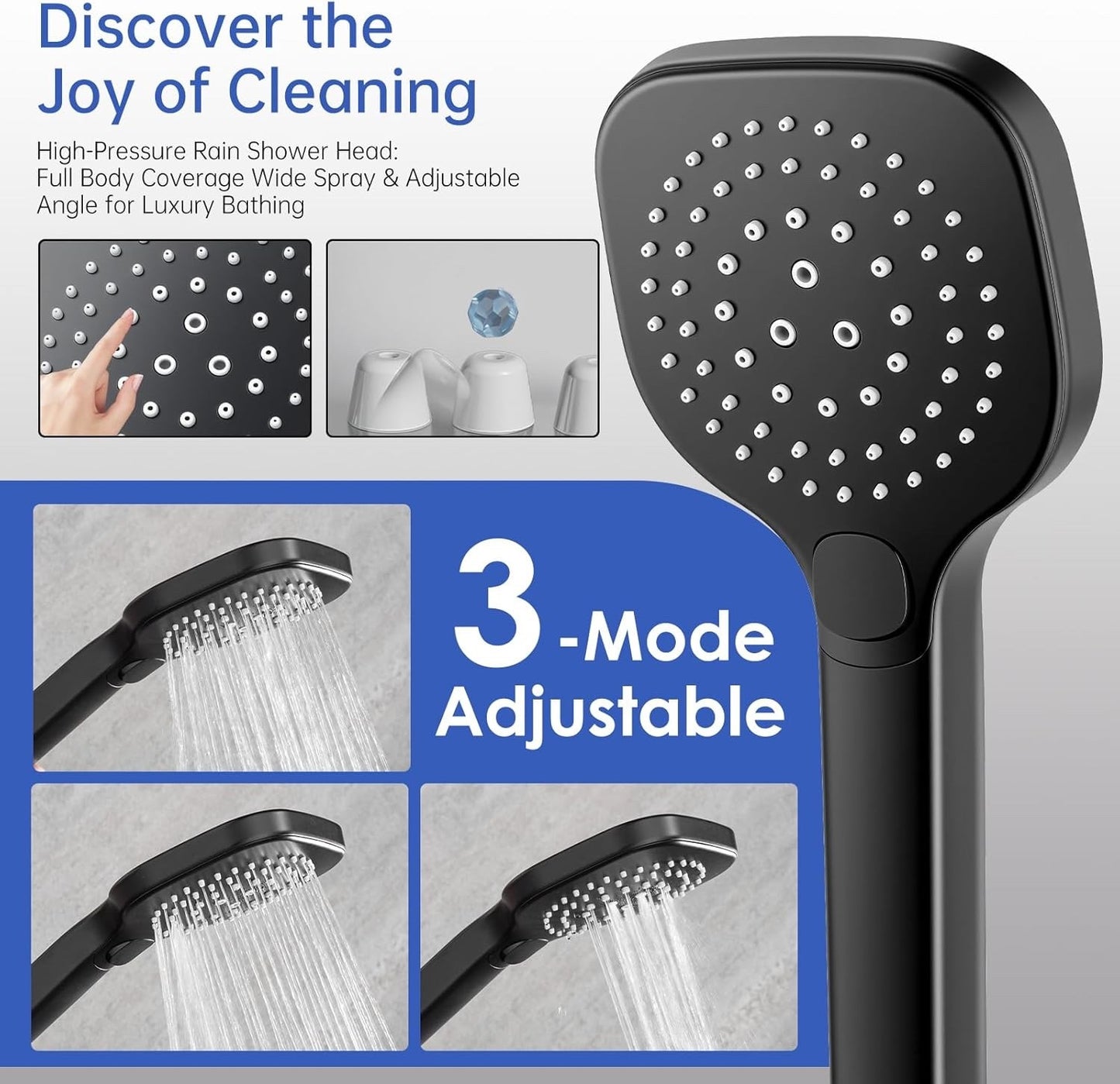 Shower Riser Rail Kit Black 25cm Rainfall Head Handheld Brass Diverter Tap Set