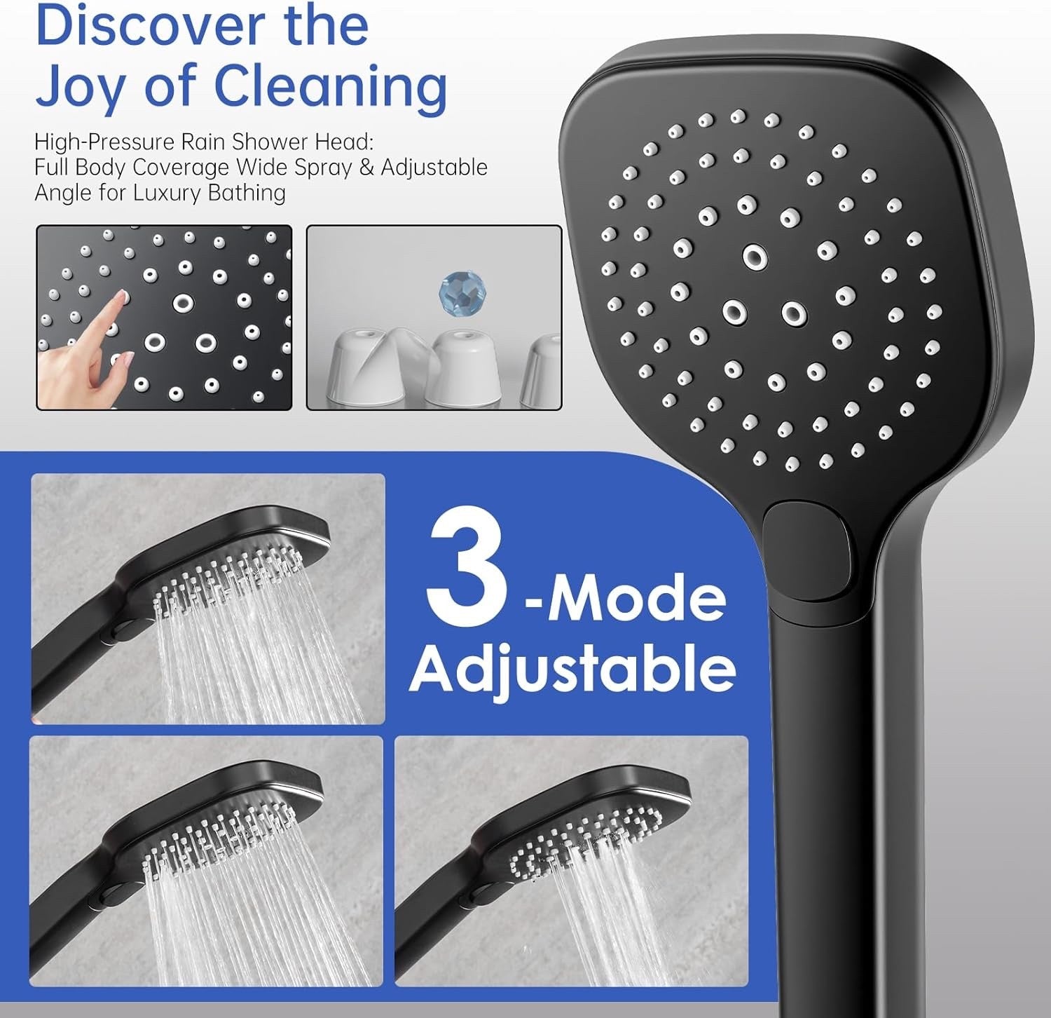 Shower Riser Rail Kit Black 25cm Rainfall Head Handheld Brass Diverter Tap Set