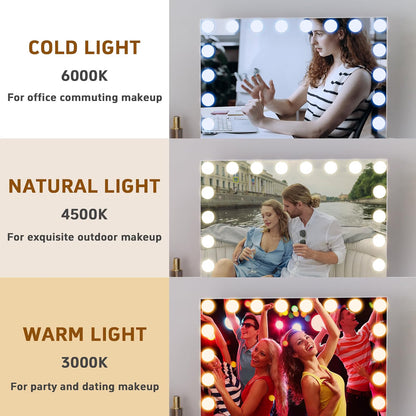 Hollywood Makeup Vanity Mirror 80x58cm 18 LED Bulbs USB Three Colour Lights 10X