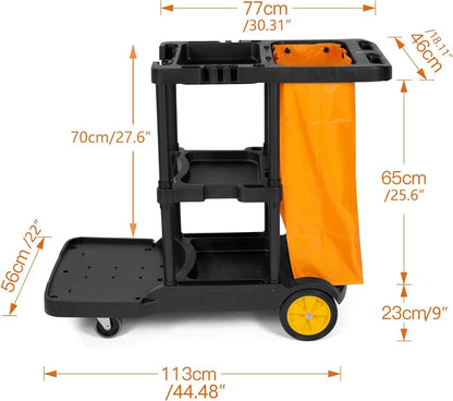 Cleaning Trolley Janitorial Cart Housekeeping 3 Shelf 56x113x88cm Oxford Bag