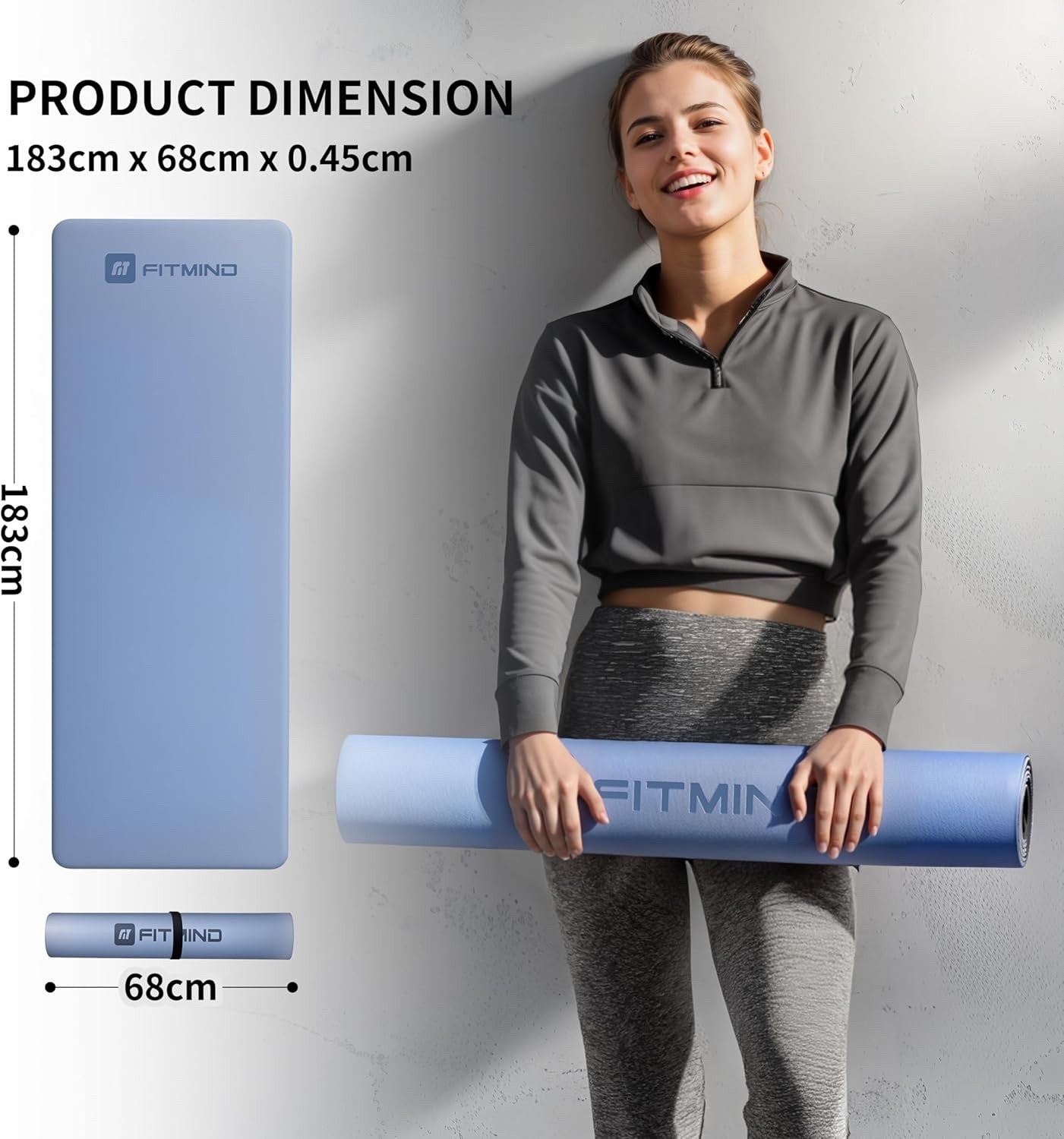 FITMIND Professional PU Rubber Yoga Mat Double-Sided 1830×680×4.5mm