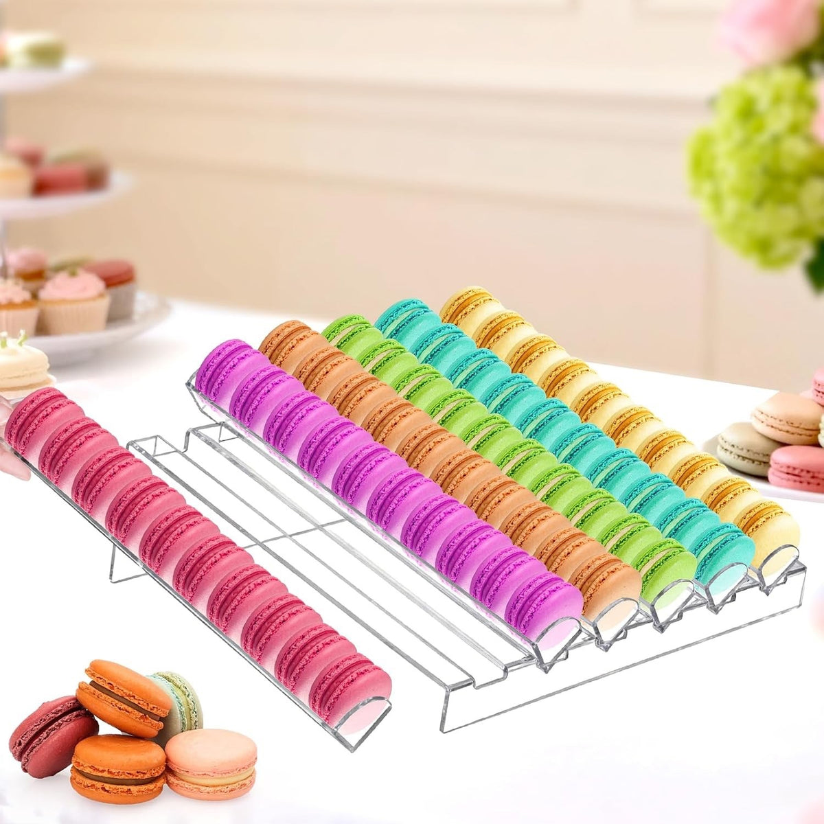 Macaron Display Stand Acrylic Tray 6 Slot Clear 60 Cookie Cracker Dessert Holder