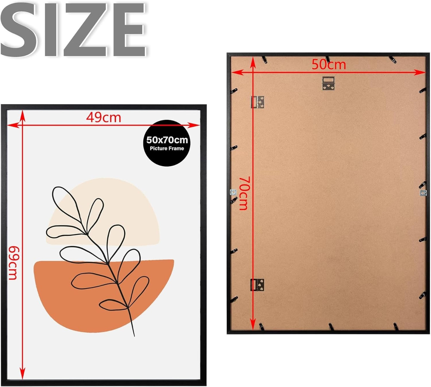 2 Pack 50x70cm Picture Frames Black Poster Frame Wall Mount Wooden Photo