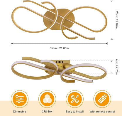 LED Ceiling Light Dimmable Remote 29W Gold 55x20cm Modern Music Design 3250LM