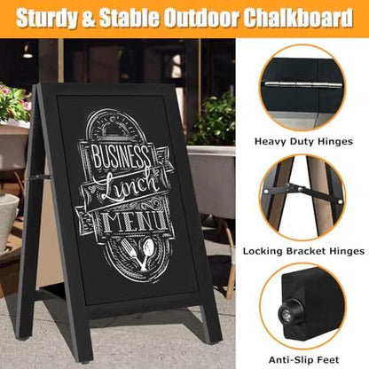 A-Frame Chalkboard Pavement Sign 45x85cm Double Sided Magnetic Wood Shelf VAIIGO