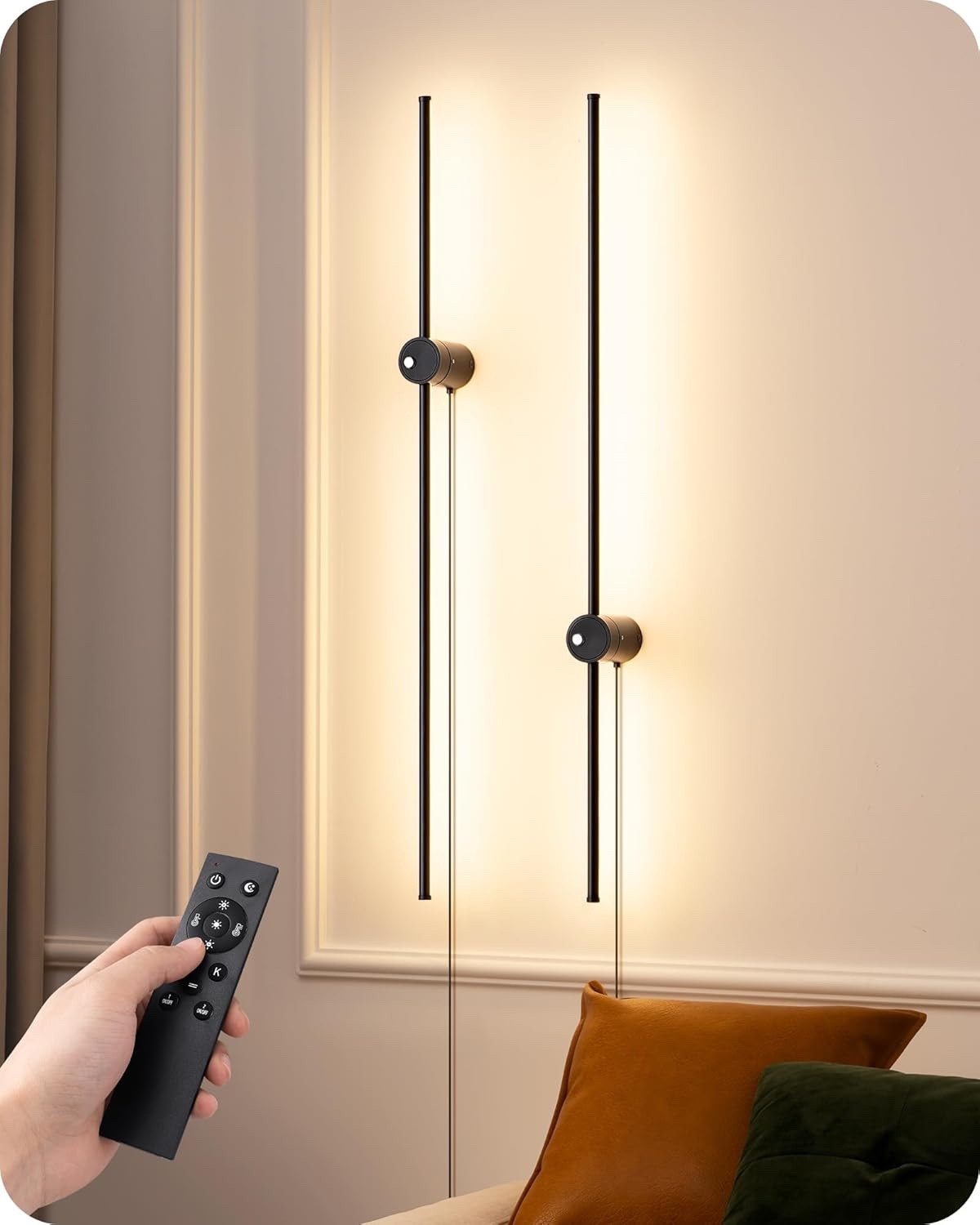 100cm LED Wall Light Set of 2 Dimmable Sconce 3000K-6000K Remote Rotate Black