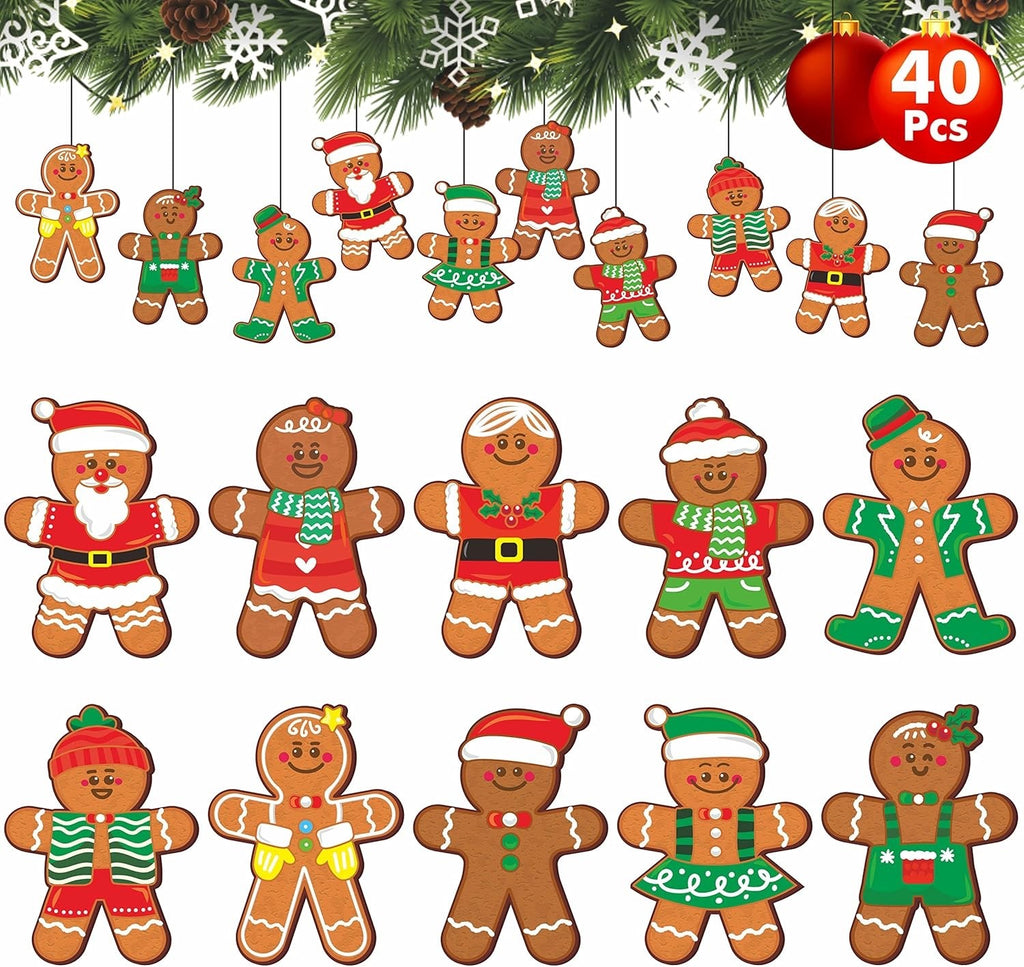 40 PCS Gingerbread Man Cutouts Double Sided Printing Large Christmas Decoration