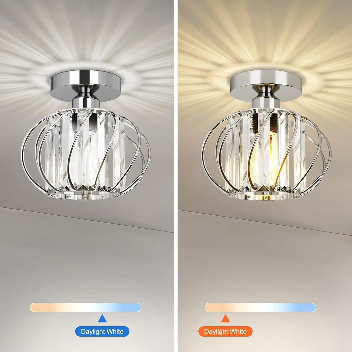 Ceiling Lights 2 Pack LED Crystal Chrome Flush Mount E27 19cm Bathroom Kitchen
