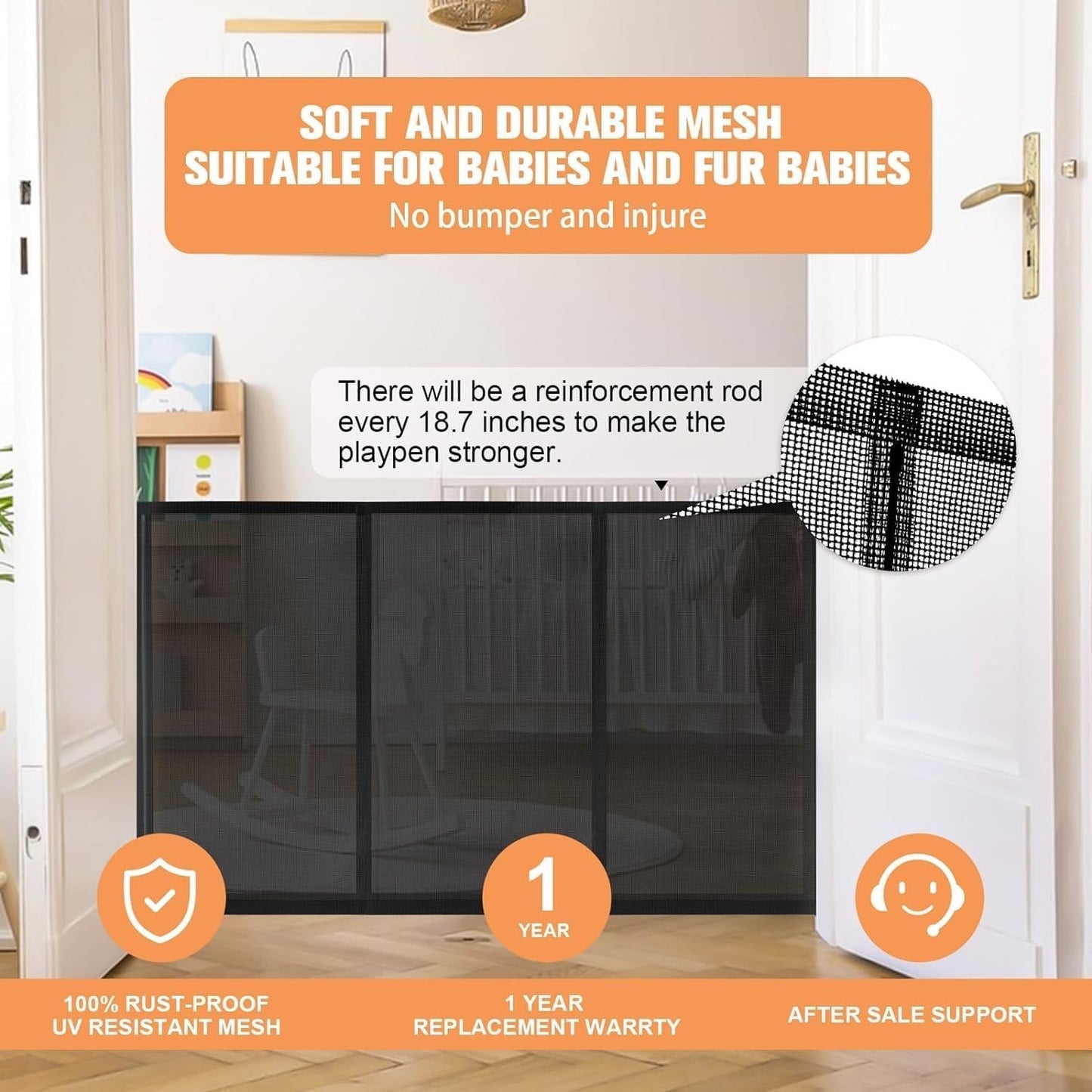 Baby Gate Retractable Pet Gate Extra Long 5M 500cm Black Indoor Outdoor Kids