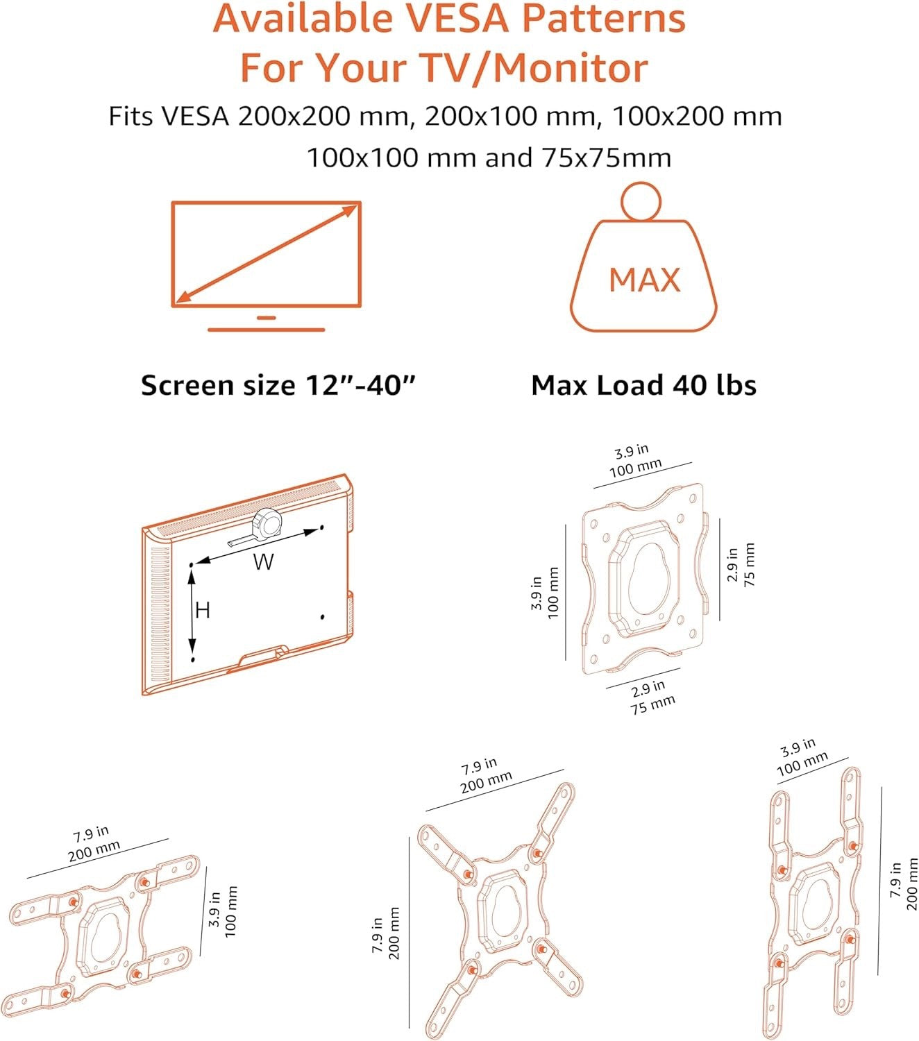 Amazon Basics Full-Motion TV Wall Mount For 12-Inch to 40-Inch Black