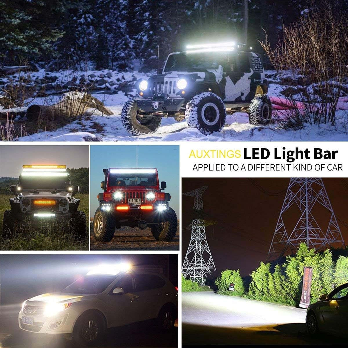 AUXTINGS 52" 675W LED Light Bar Triple Row 6000K + Remote Strobe Harness Kit