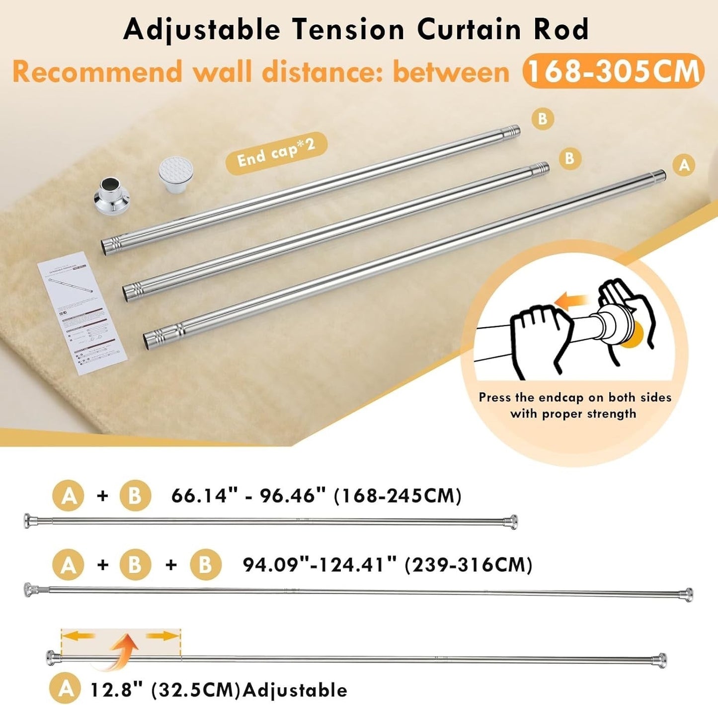 Extendable Shower Curtain Rod White Adjustable Tension Pole No Drill Bathroom