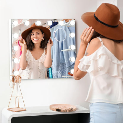 Makeup Mirror LED Hollywood 42x50cm 14 Lights 3 Colour Dimmable 10x Zoom USB