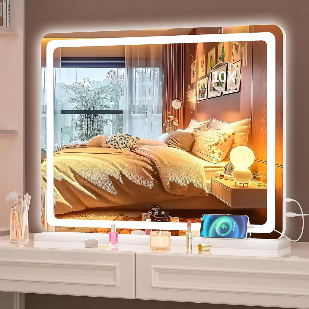 LED Vanity Makeup Mirror 100x75cm Lighted Dimmable 3 Color Touch Control