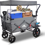 TMZ Folding Wagon Trolley 2 Seats Canopy Collapsible Garden Cart w/ Brake Grey