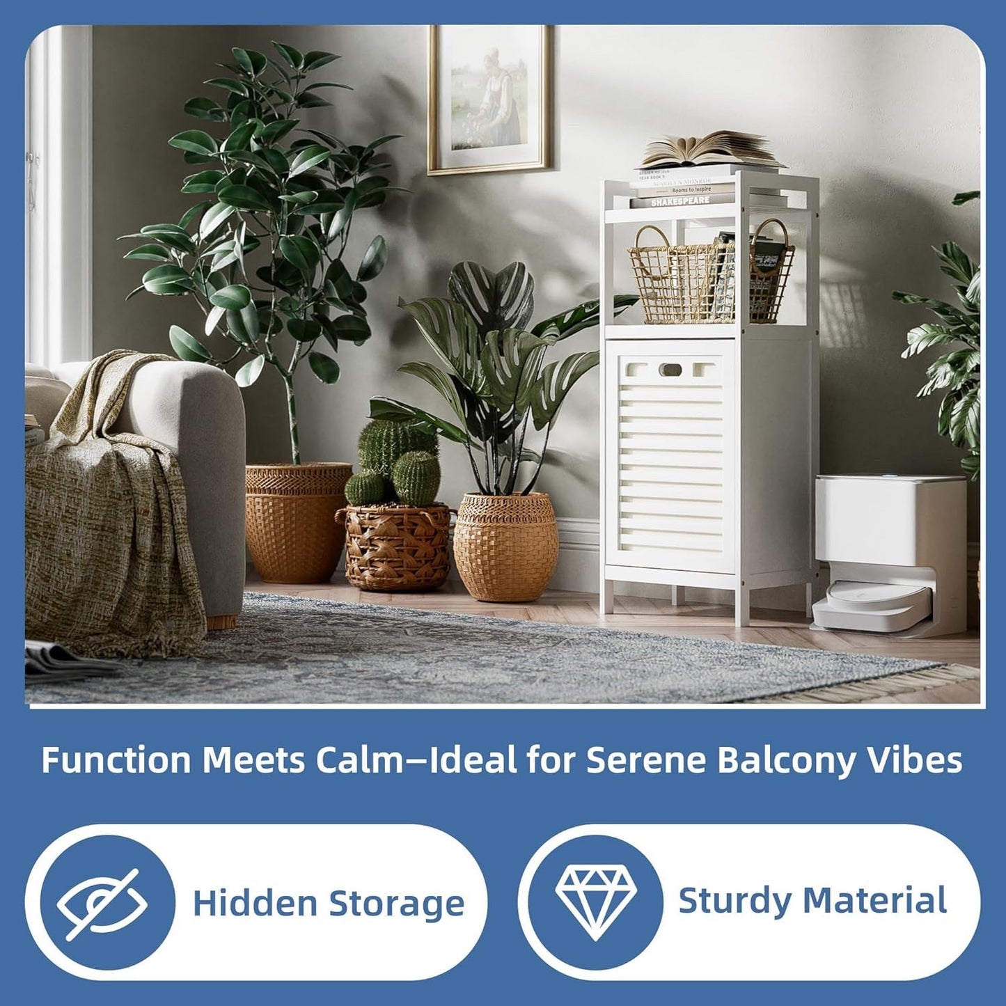 Laundry Hamper Cabinet Bamboo Tilt Out Bathroom Storage Basket Shelf 40L White