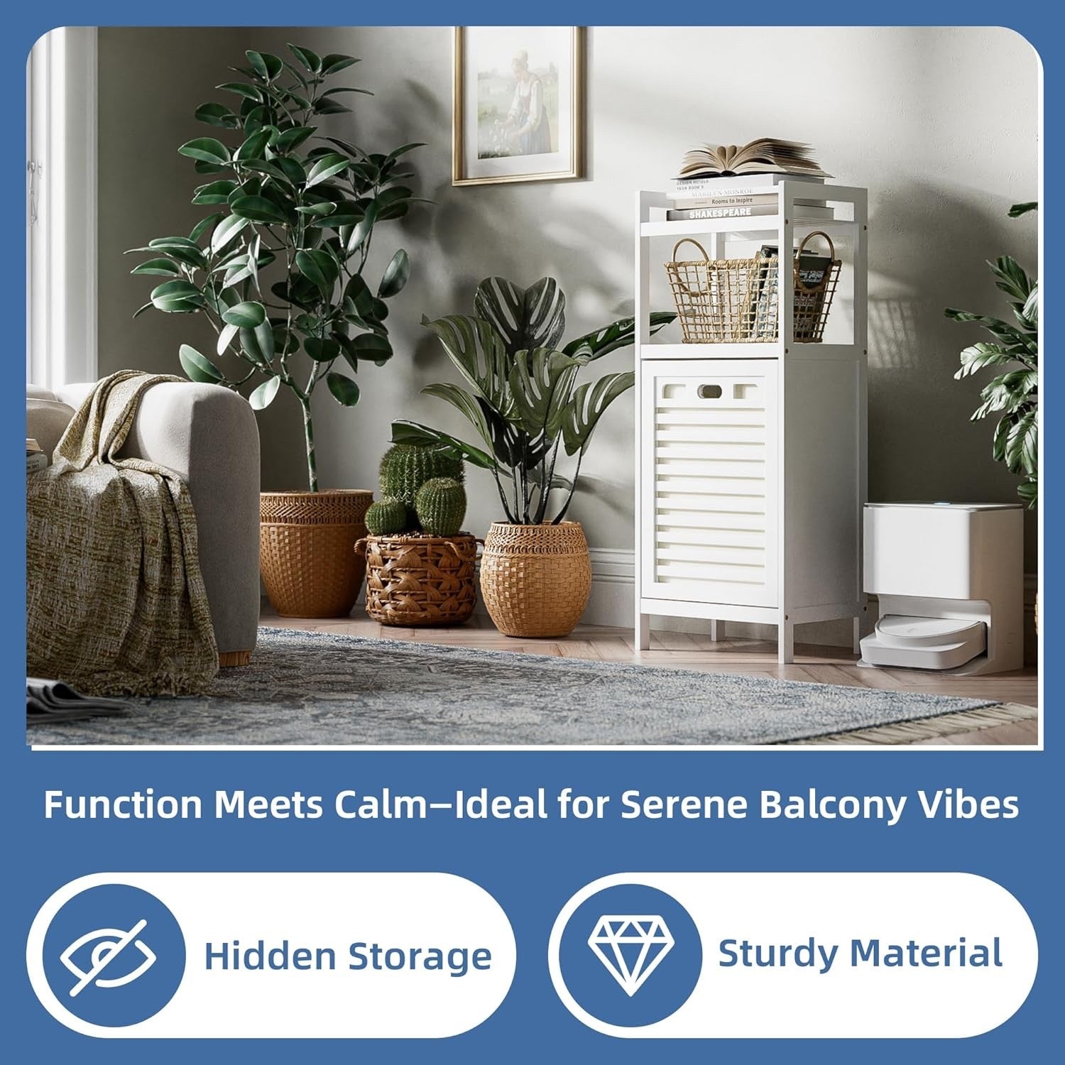 Laundry Hamper Cabinet Bamboo Tilt Out Bathroom Storage Basket Shelf 40L White