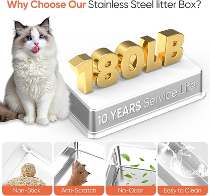 XXXL Stainless Steel Cat Litter Box Enclosed Tray Lid Scoop Mat Odor Control