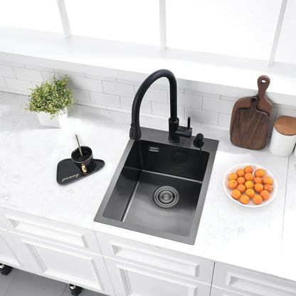 Kitchen Sink Stainless Steel Black Single Bowl 35x45cm Topmount Soap Dispenser
