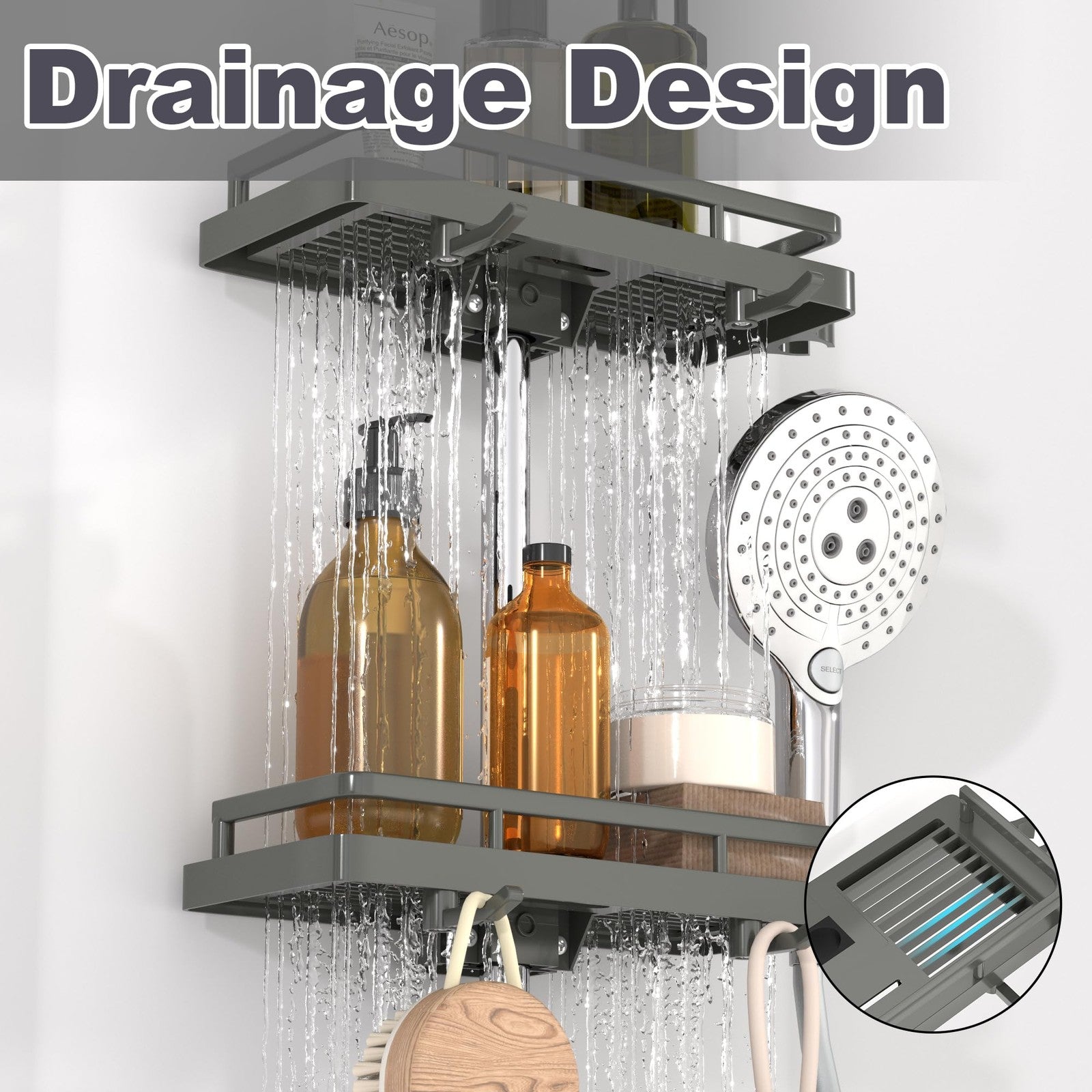 GOOPOOL Shower Caddy Bathroom Shelf Storage Shelf No Drilling 2 pcs Grey