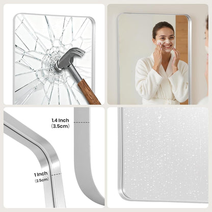 Wall Mirror 50x75cm Rectangular Bathroom Bedroom Silver Metal Frame Modern