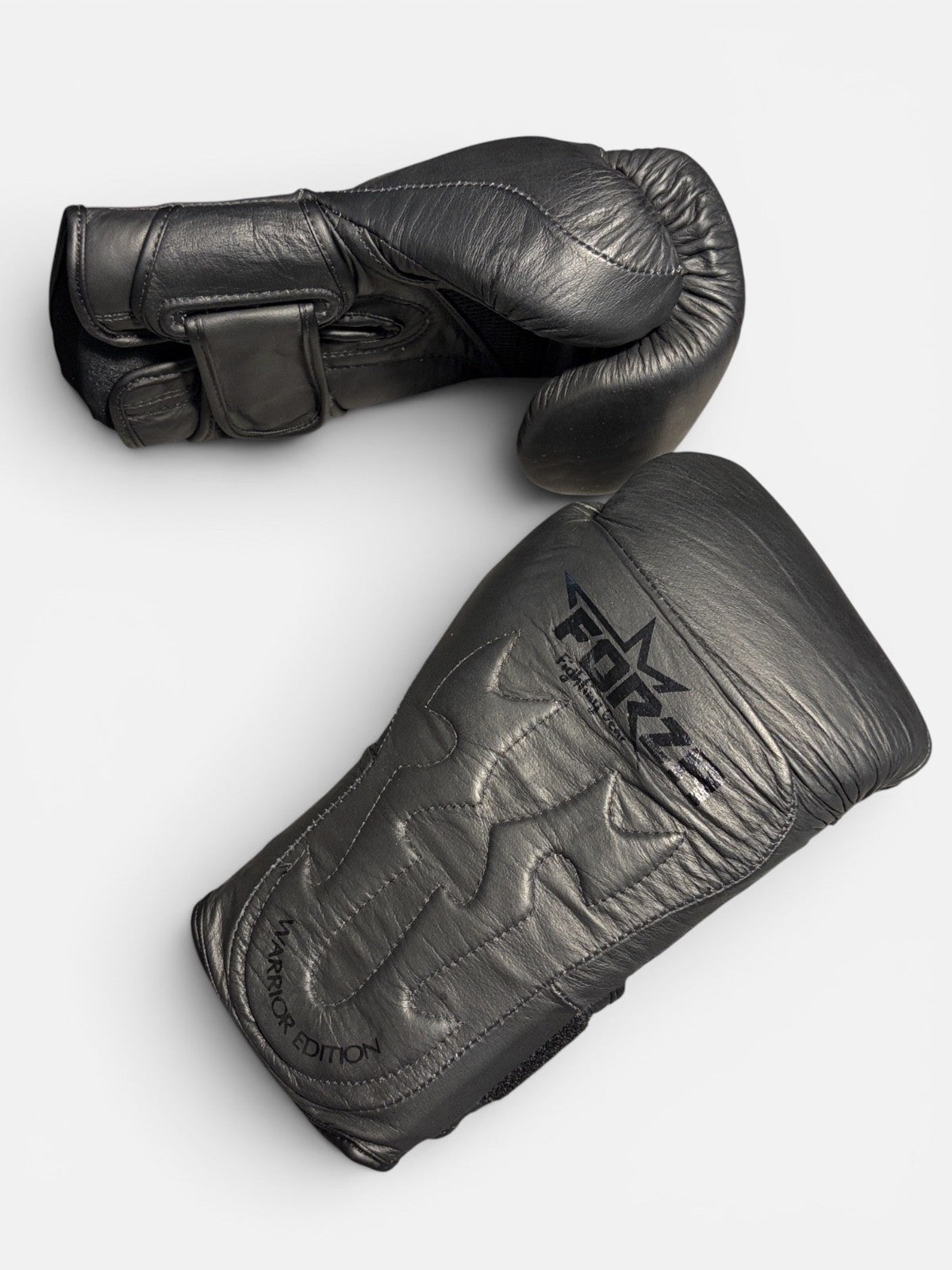 Boxing Gloves Leather Black Forza Warrior Edition Tribal Training Pair Bag