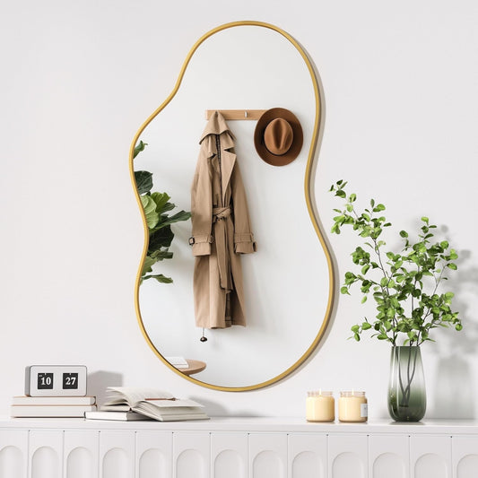 Irregular Wall Mirror Asymmetrical Gold Frame 50x90cm Modern Home Decor