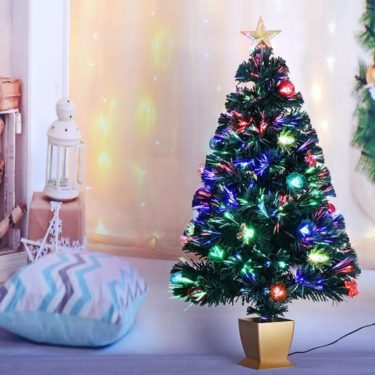 3FT Fiber Optic Christmas Tree Mini Prelit Tabletop Tree LED Star Decor Green