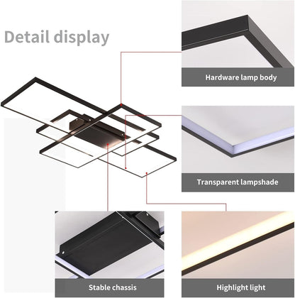 LED Ceiling Light Chandelier 70W 110cm Black Dimmable 3 Square Remote Control