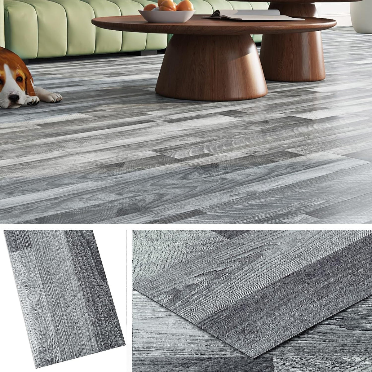 Vinyl Floor Tiles Self Adhesive Grey Wood Effect 90x15cm 36 Pack Waterproof PVC