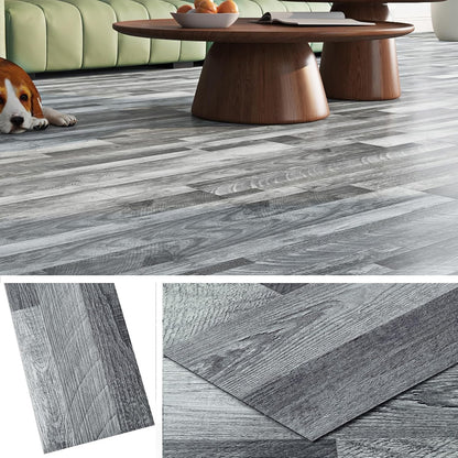 Vinyl Floor Tiles Self Adhesive Grey Wood Effect 90x15cm 36 Pack Waterproof PVC