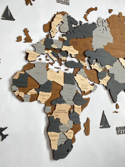 Wooden World Map Wall Art 3D Large 160x85cm Multicolour Travel Decor Birch